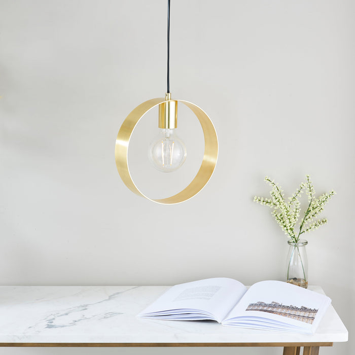 Endon 81921 Hoop 1lt Pendant Brushed brass plate 40W E27 GLS (Required) - westbasedirect.com