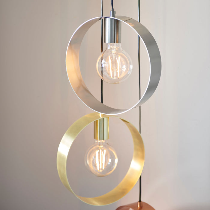 Endon 81923 Hoop 5lt Pendant Brushed brass, nickel & copper plate 5 x 40W E27 GLS (Required) - westbasedirect.com