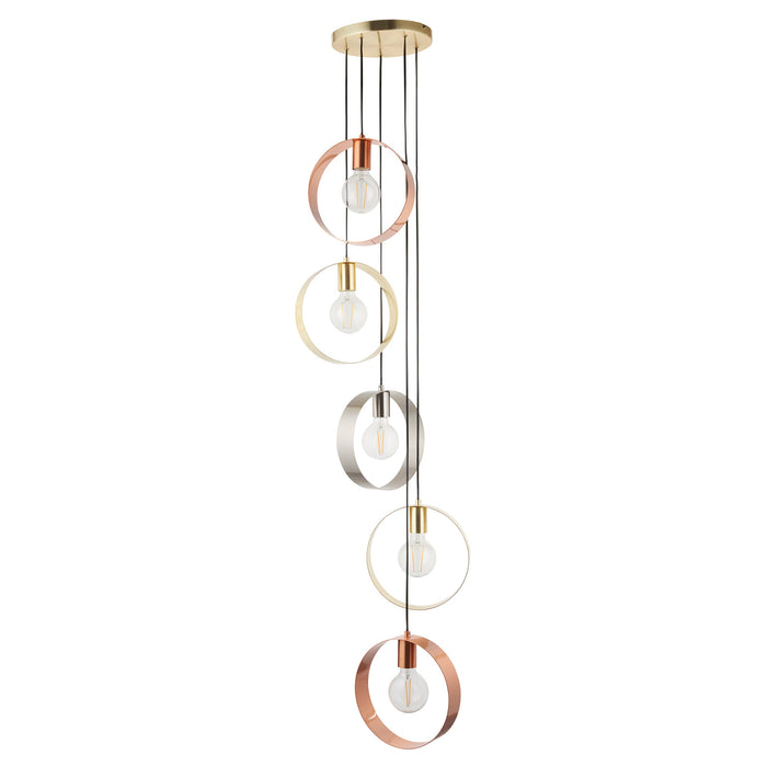 Endon 81923 Hoop 5lt Pendant Brushed brass, nickel & copper plate 5 x 40W E27 GLS (Required) - westbasedirect.com