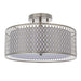 Endon 81966 Cordero 3lt Flush Satin nickel plate, white fabric & frosted glass 3 x 10W LED E27 (Required) - westbasedirect.com