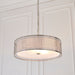 Endon 81969 Cordero 3lt Pendant Satin nickel plate, white fabric & frosted glass 3 x 10W LED E27 (Required) - westbasedirect.com