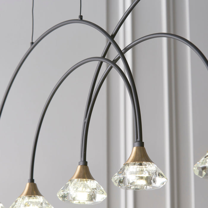 Endon 82016 Zander 6lt Pendant Matt black & brushed brass finish with clear crystal 6 x 2.16W LED (SMD 2835) Warm White - westbasedirect.com