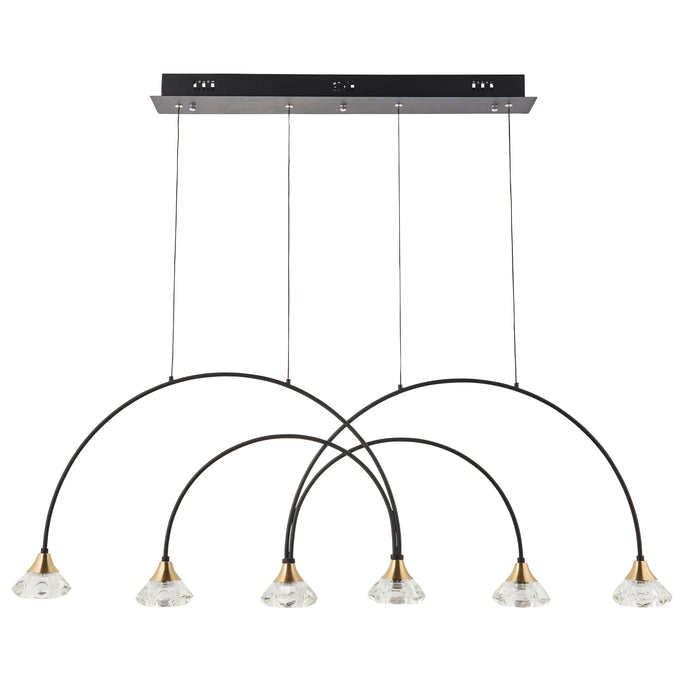 Endon 82016 Zander 6lt Pendant Matt black & brushed brass finish with clear crystal 6 x 2.16W LED (SMD 2835) Warm White - westbasedirect.com