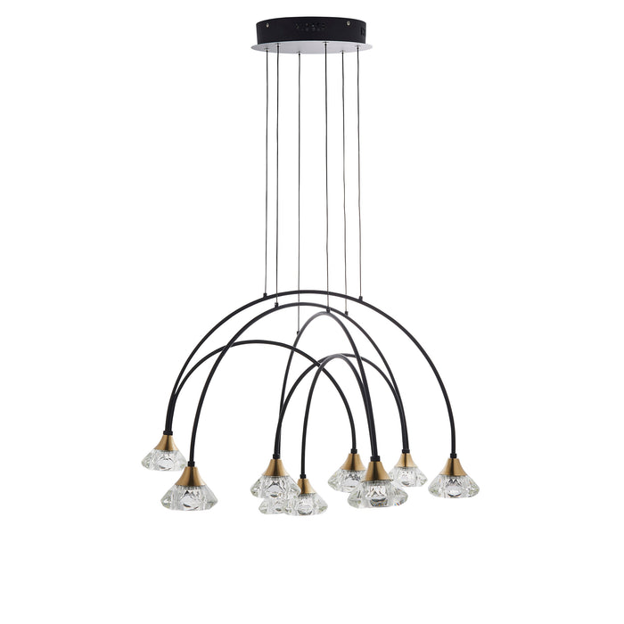 Endon 82018 Zander 9lt Pendant Matt black & brushed brass finish with clear crystal 9 x 2.05W LED (SMD 2835) Warm White - westbasedirect.com