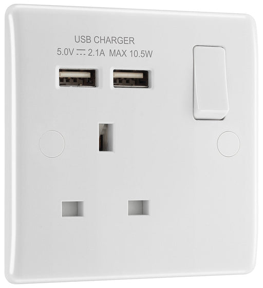 BG 821U2 White Round Edge 13A SP Single Socket + 2x USB - westbasedirect.com