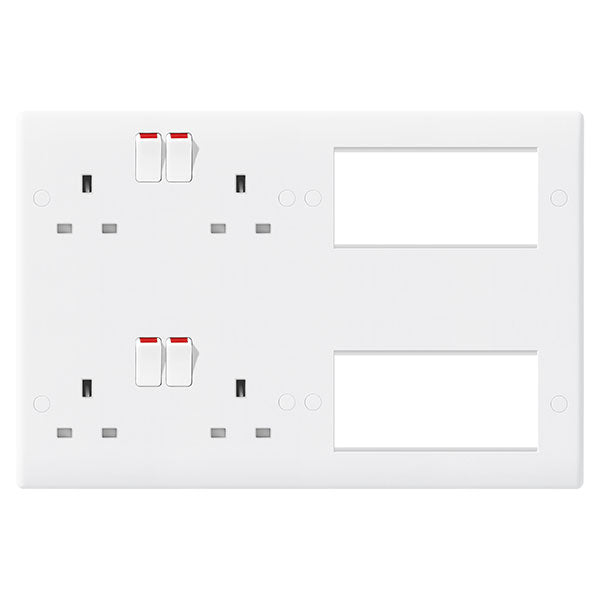 BG 8222EM8 White Round Edge 2x 13A DP Double Socket & 2x Quad Euro Module - westbasedirect.com