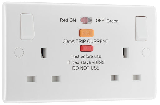 BG 822ARCD White Round Edge Type A RCD Protection Double Switch 13A - westbasedirect.com