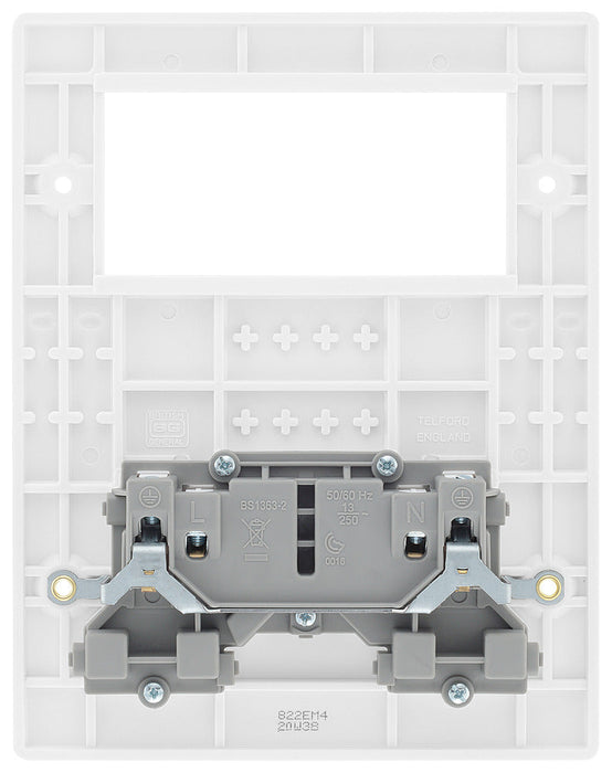 BG 822EM4 White Round Edge 13A DP Double Socket & Quad Euro Module - westbasedirect.com