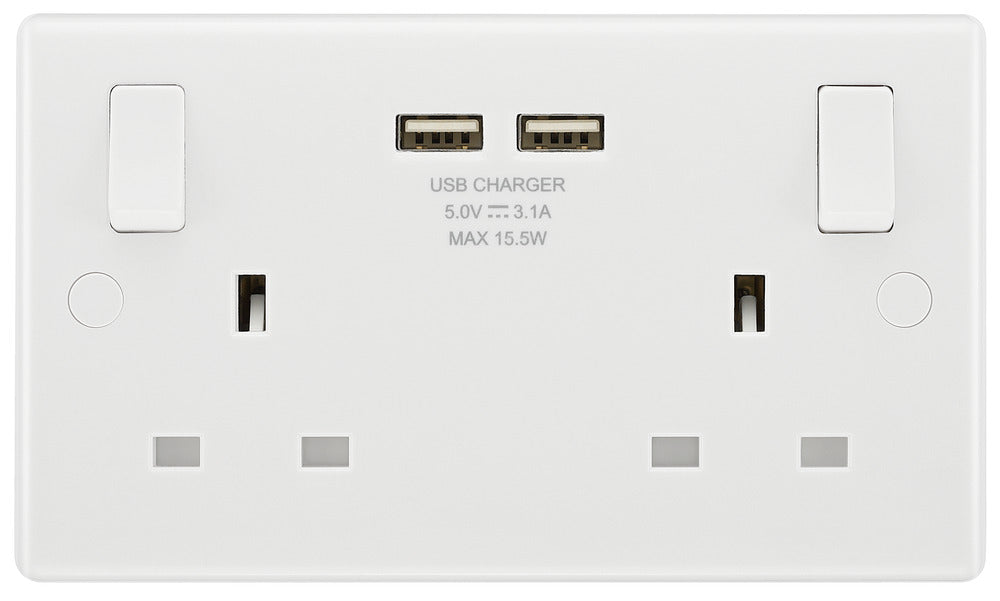 BG 822U3 White Round Edge 13A Double Socket + 2x USB (5 Pack) - westbasedirect.com