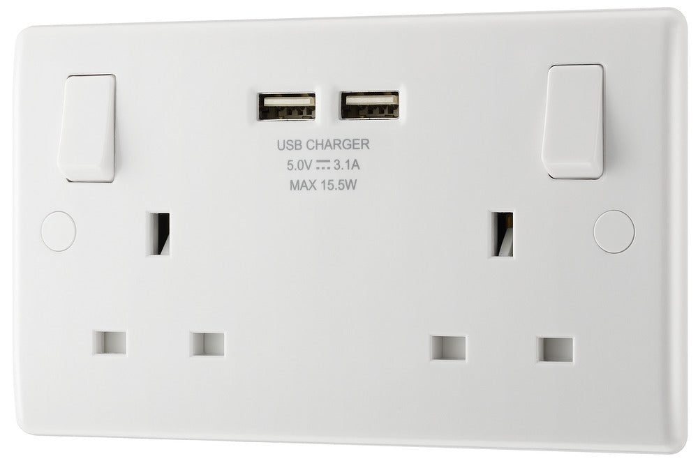 BG 822U3 White Round Edge 13A Double Socket + 2x USB (5 Pack) - westbasedirect.com