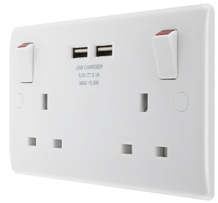 BG 822U3 White Round Edge 13A Double Socket + 2x USB - westbasedirect.com