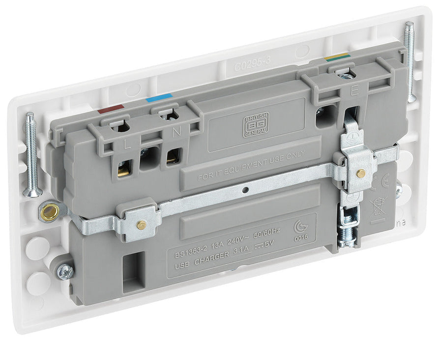 BG 822U3 White Round Edge 13A Double Socket + 2x USB (5 Pack) - westbasedirect.com