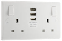 BG 822U33 White Round Edge 13A Double Socket + 3x USB