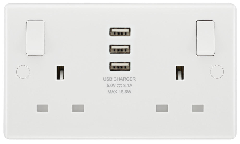 BG 822U33 White Round Edge 13A Double Socket + 3x USB - westbasedirect.com