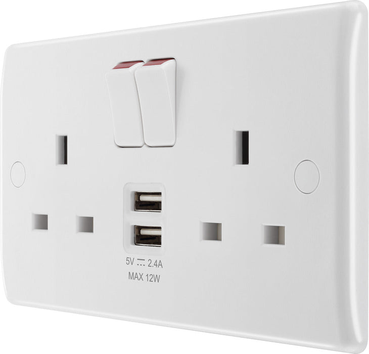 BG 822UAA12 White Round Edge 13A Double Socket + 2xUSB A (12W) - westbasedirect.com