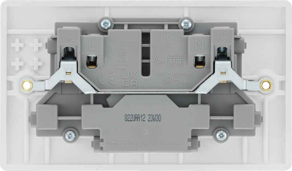 BG 822UAA12 White Round Edge 13A Double Socket + 2xUSB A (12W) - westbasedirect.com