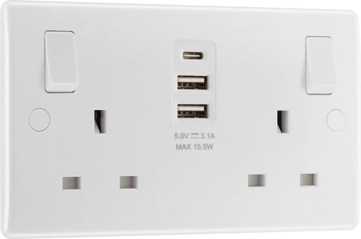 BG 822UAAC15 White Round Edge 13A Double Socket + 2xUSB A +1xUSB C(15W) - westbasedirect.com