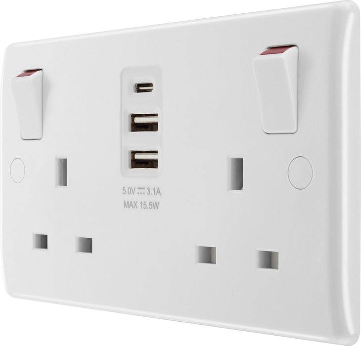 BG 822UAAC15 White Round Edge 13A Double Socket + 2xUSB A +1xUSB C(15W) - westbasedirect.com