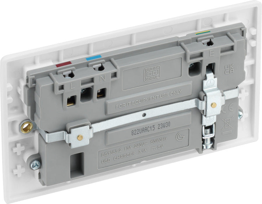 BG 822UAAC15 White Round Edge 13A Double Socket + 2xUSB A +1xUSB C(15W) - westbasedirect.com