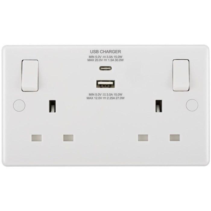 BG 822UAC30 White Round Edge 13A Double Socket + USB A+C (30W) - westbasedirect.com