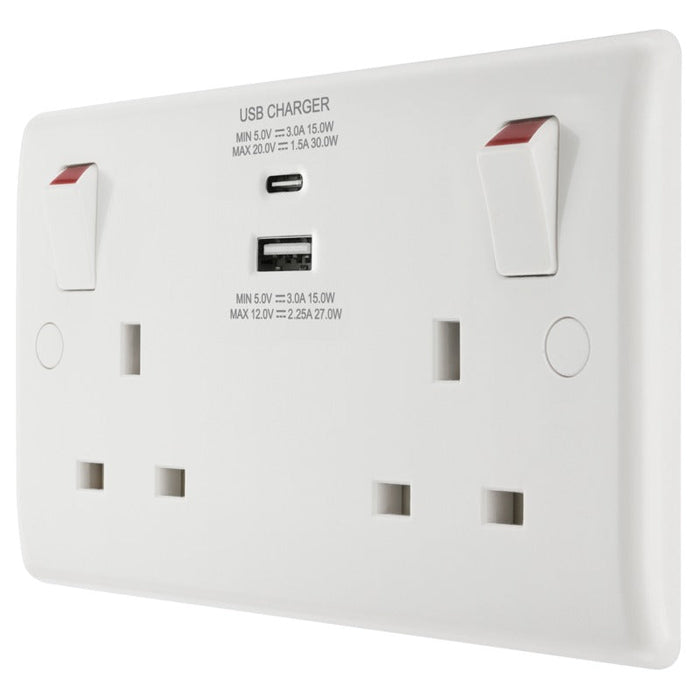 BG 822UAC30 White Round Edge 13A Double Socket + USB A+C (30W) - westbasedirect.com