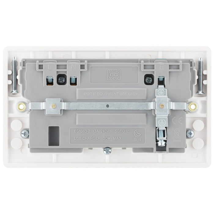 BG 822UAC30 White Round Edge 13A Double Socket + USB A+C (30W) - westbasedirect.com