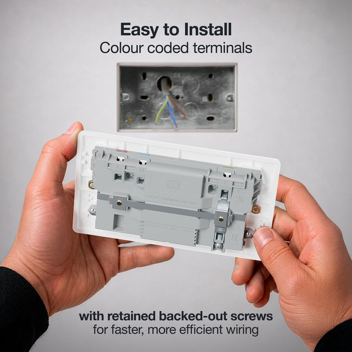 BG 822UCC22 White Round Edge 13A Double Switched Power Socket + 2xUSB-C (22W)