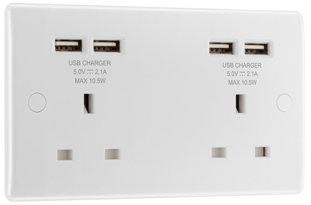 BG 824U44 White Round Edge 13A Double Socket + 4x USB - westbasedirect.com