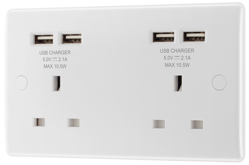 BG 824U44 White Round Edge 13A Double Socket + 4x USB - westbasedirect.com