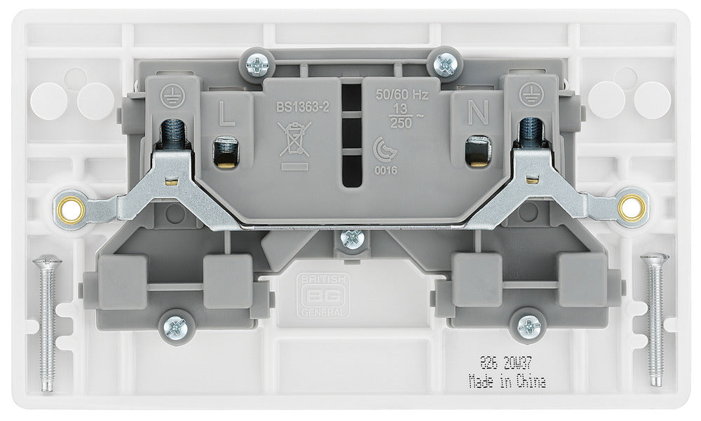 BG 826 White Round Edge 13A Double Switched Socket + Neon - westbasedirect.com
