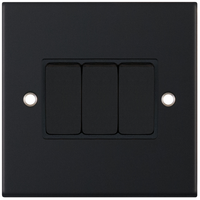 Selectric DSL11-03 5M 3 Gang 2 Way 10AX Plate Switch - Matt Black, Black Insert