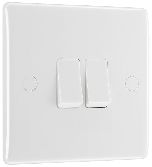 BG 842 White Round Edge Double Light Switch 10A - westbasedirect.com