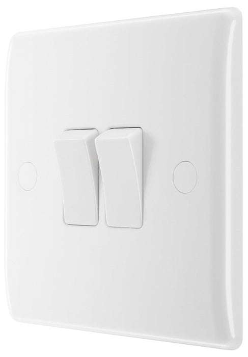 BG 842 White Round Edge Double Light Switch 10A - westbasedirect.com