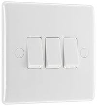 BG 843 White Round Edge Triple Light Switch 10A