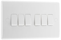 BG 846 White Round Edge Hexa Light Switch 10A