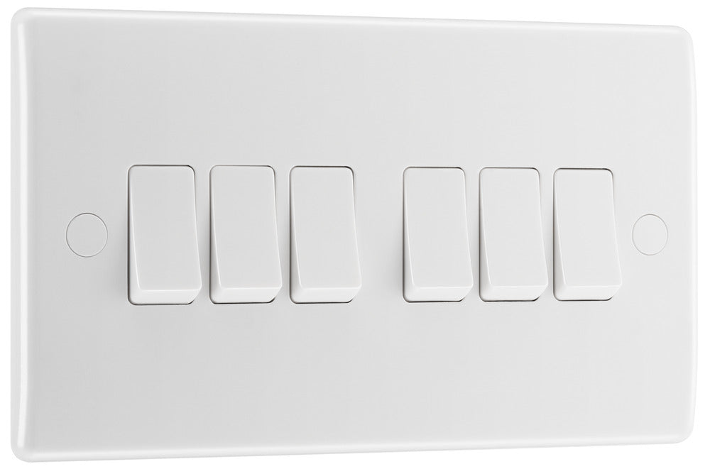 BG 846 White Round Edge Hexa Light Switch 10A - westbasedirect.com