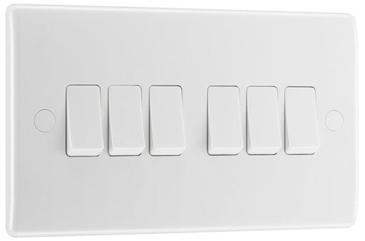 BG 846 White Round Edge Hexa Light Switch 10A - westbasedirect.com