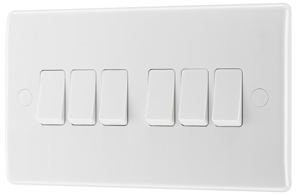 BG 846 White Round Edge Hexa Light Switch 10A - westbasedirect.com