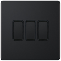 Selectric 5MPLUS-803 5M-PLUS Screwless 3 Gang 2 Way 10AX Plate Switch - Matt Black, Black Insert
