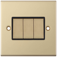 Selectric DSL803 5M 3 Gang 2 Way 10AX Plate Switch - Satin Brass, Black Insert