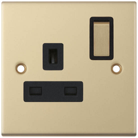 Selectric DSL821 5M 1 Gang 13A Switched DP Socket Outlet - Satin Brass, Black Insert