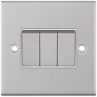 Selectric DSL103 5M 3 Gang 2 Way 10AX Plate Switch - Satin Chrome, White Insert
