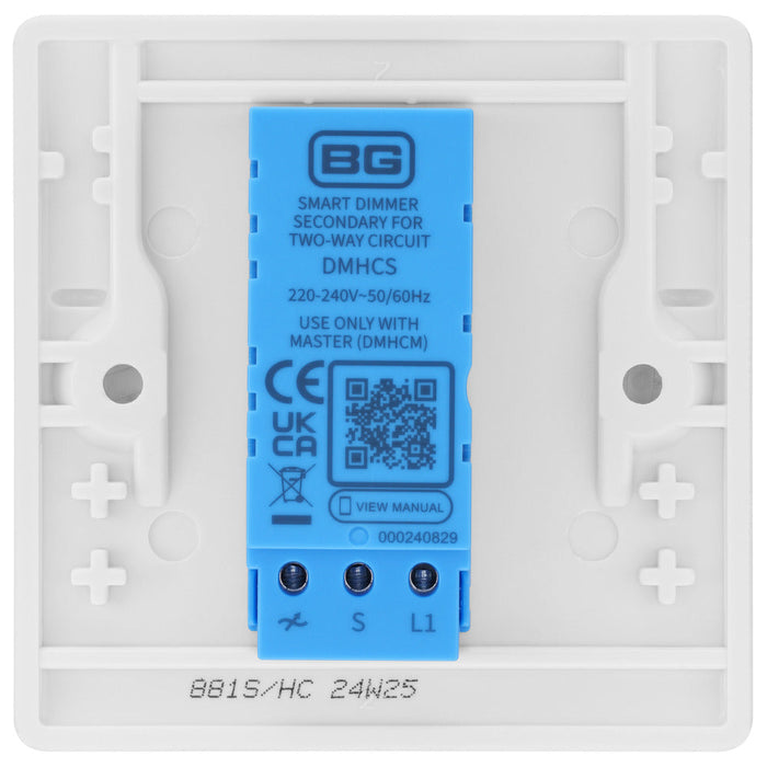 BG 881S/HC White Moulded Round Edge 1 Gang 2 Way Secondary Smart Dimmer Switch