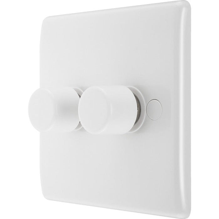 BG 882 White Round Edge 2-Way Double Trailing Edge Dimmer Push On/Off - westbasedirect.com