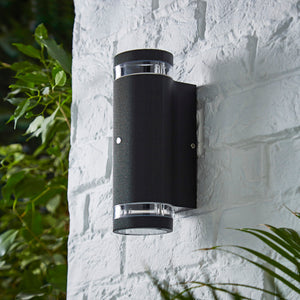 Forum Zink ZN-35685-BLK Helix GU10 IP44 Aluminium Up & Down Wall Light with Photocell Black 35W Max. - westbasedirect.com