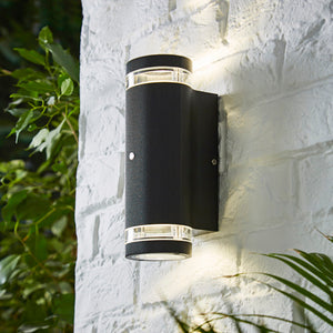 Forum Zink ZN-35685-BLK Helix GU10 IP44 Aluminium Up & Down Wall Light with Photocell Black 35W Max. - westbasedirect.com