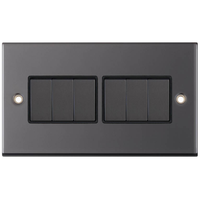 Selectric DSL405 5M 6 Gang 2 Way 10AX Plate Switch - Black Nickel, Black Insert
