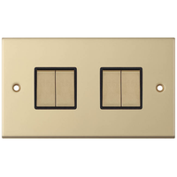 Selectric DSL804 5M 4 Gang 2 Way 10AX Plate Switch - Satin Brass, Black Insert