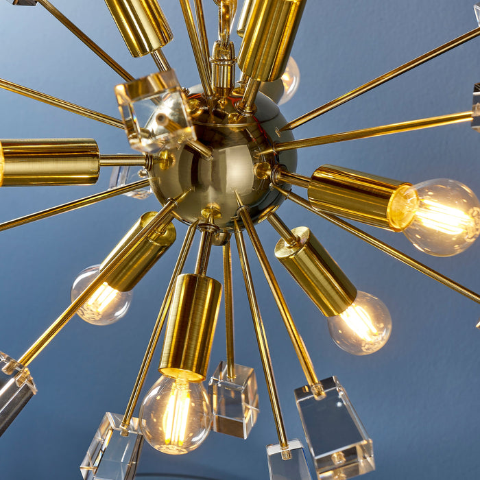 Endon 90293 Miro 9lt Pendant Satin brass plate & clear crystal 9 x 6W LED E14 (Required) - westbasedirect.com