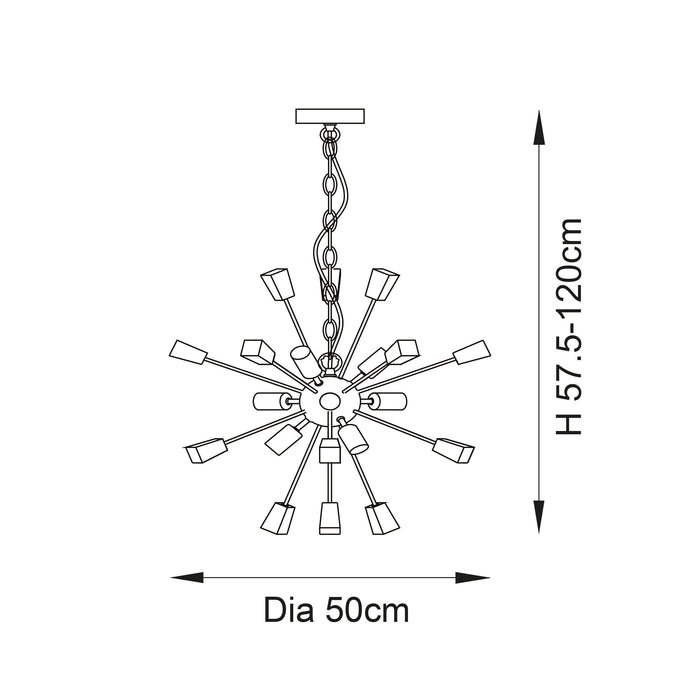 Endon 90293 Miro 9lt Pendant Satin brass plate & clear crystal 9 x 6W LED E14 (Required) - westbasedirect.com